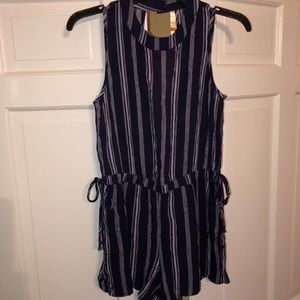 Navy and white striped romper